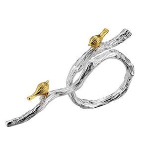 925 Sterling Silver Golden Birds on Branch Adjustable Ring